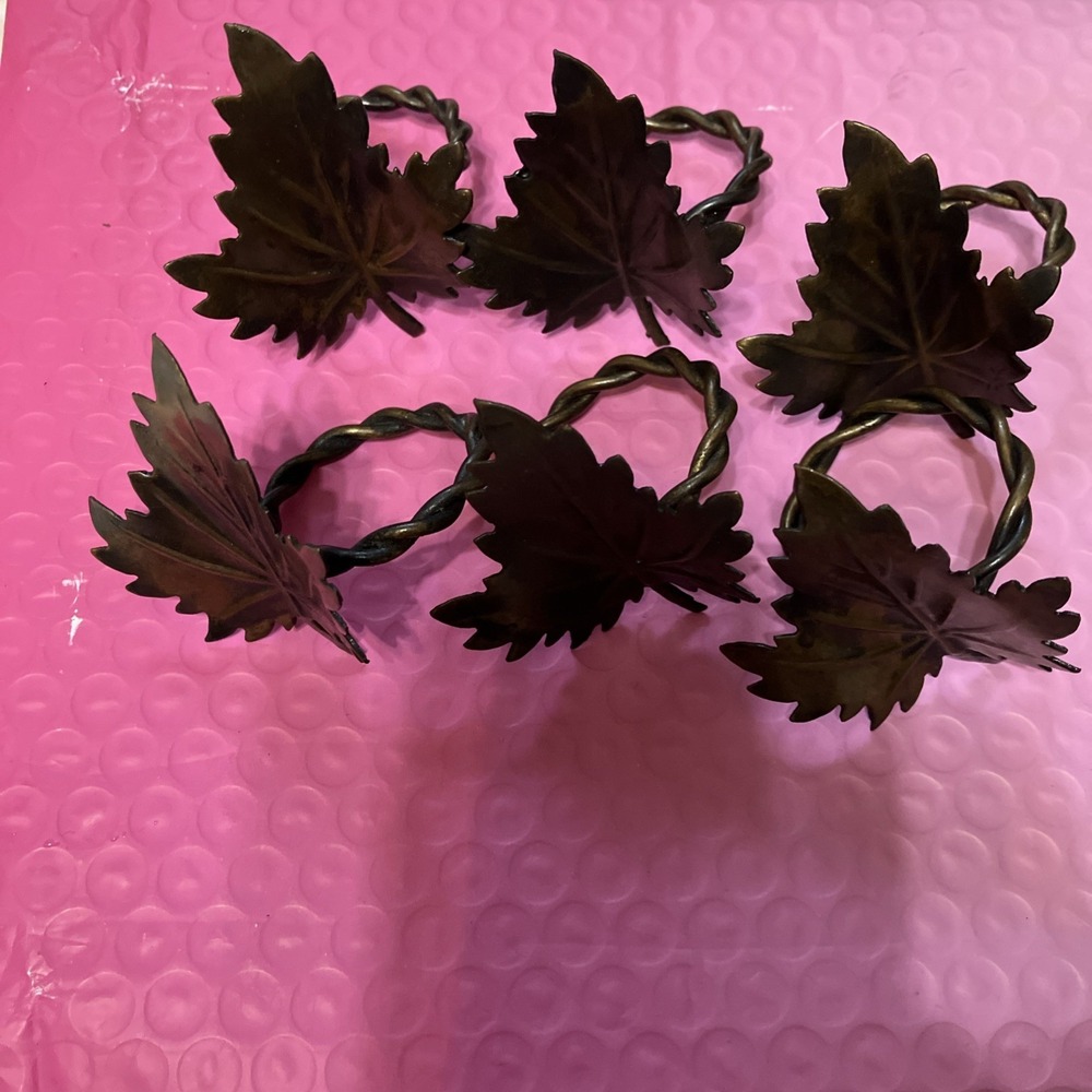 Metal Napkin Rings Set Of 6 Fall Maple Leaf Design Oil Rubbed Brass Tone